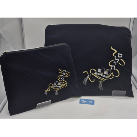 POCHETTE TALIT BLEUE FONCE PARCHEMIN